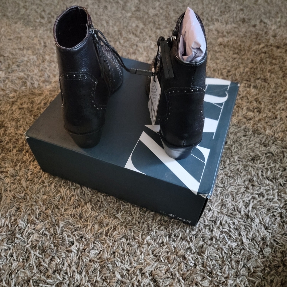 Zara Black Leather Cowboy Ankle Boots - Picture 4 of 7